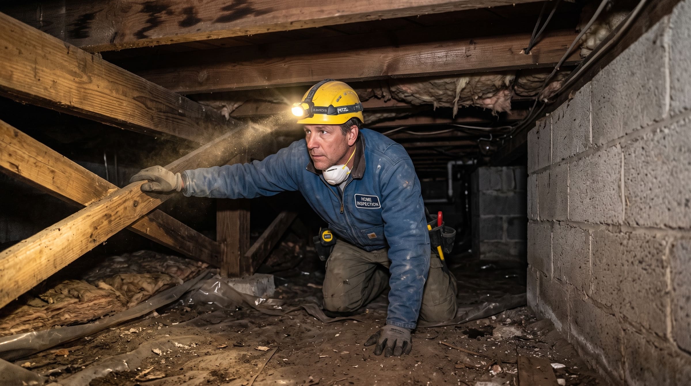 Crawl space inspection with flashlight